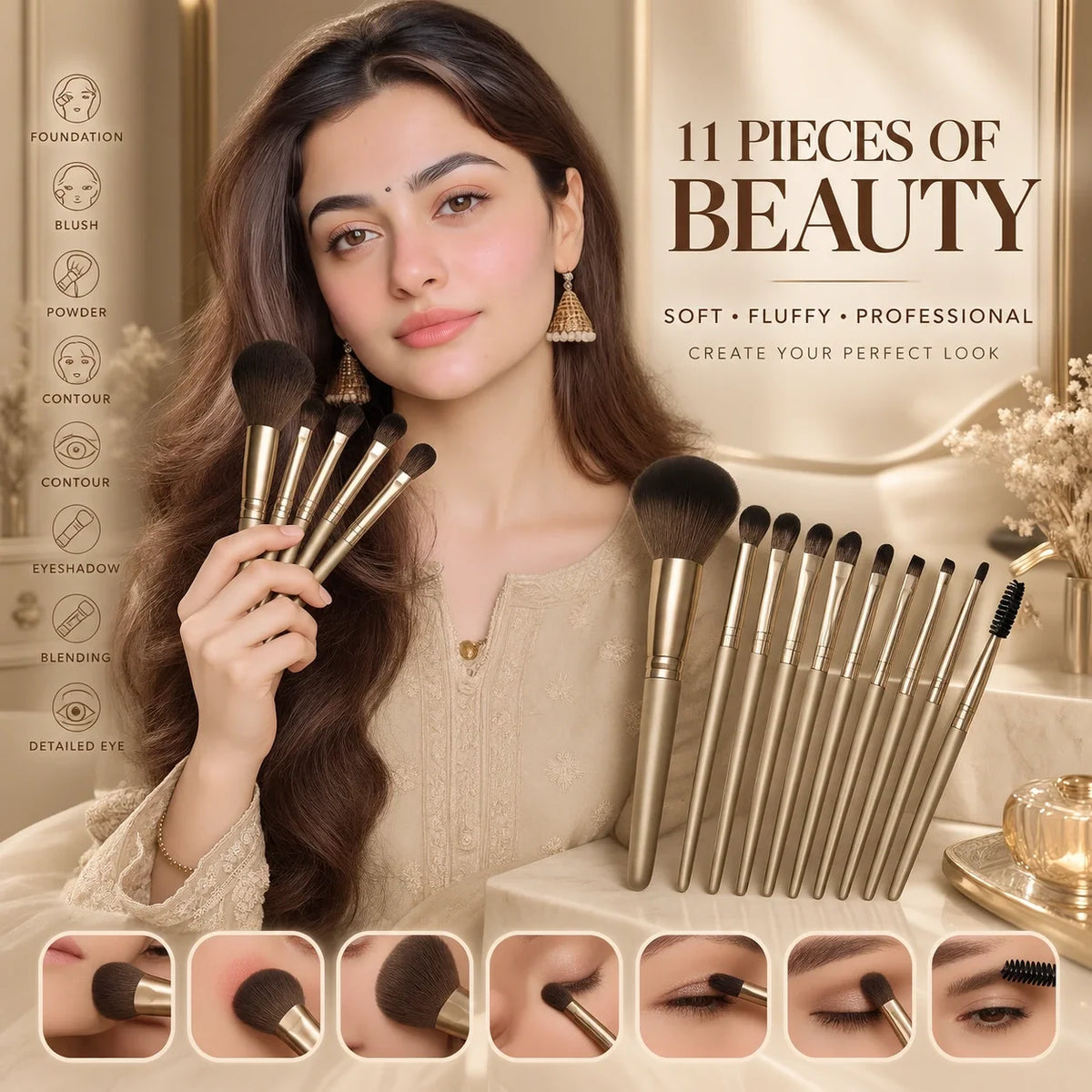 11 Pieces Soft Fluffy Makeup Brush Set – Complete Makeup Brush Kit