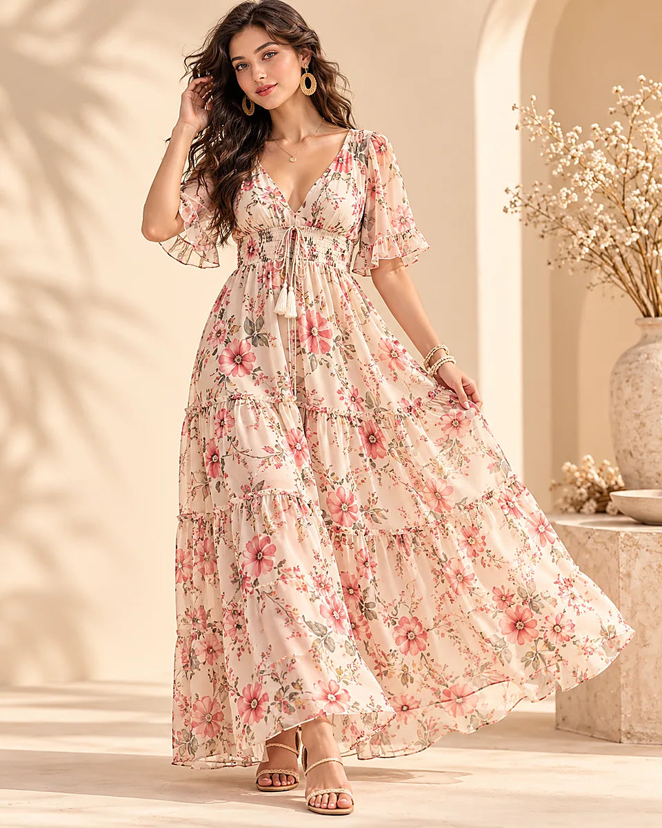 AI-generated preview of Blush Floral Tiered Maxi Dress; design and supplier not yet confirmed