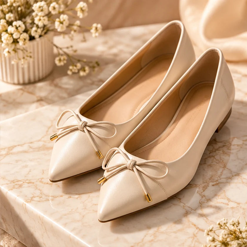 Illustrative product concept: Ivory Bow Pointed Ballet Flats