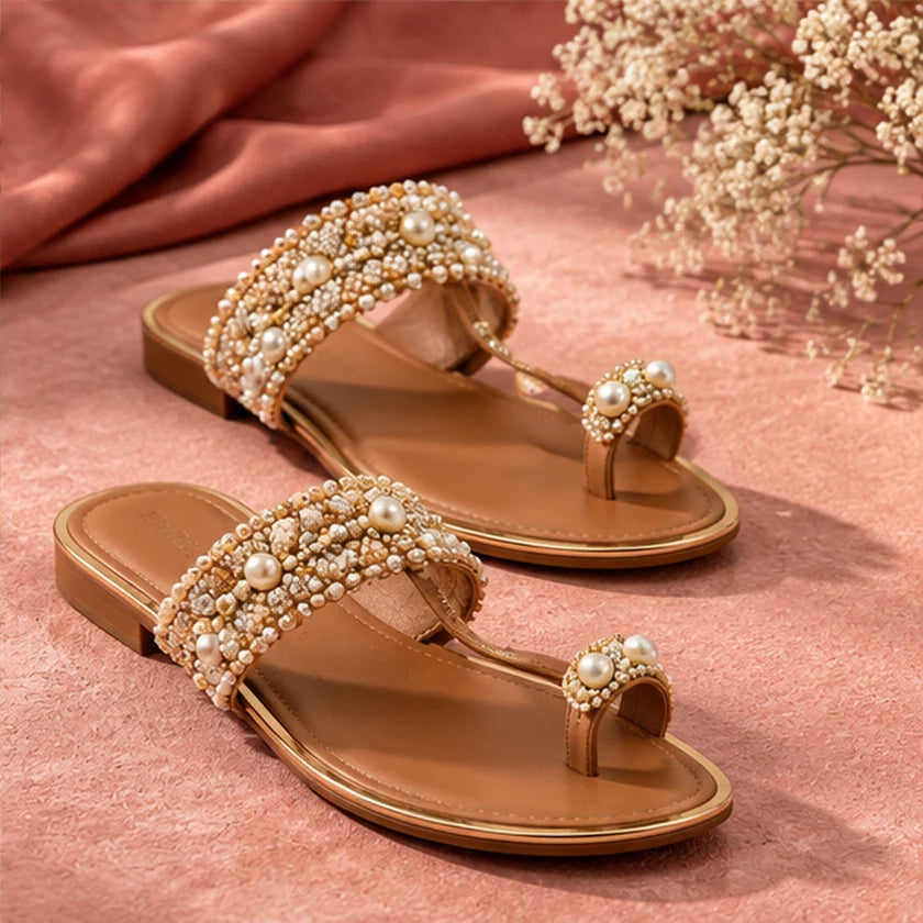 Illustrative product concept: Pearl Embellished Flat Sandals