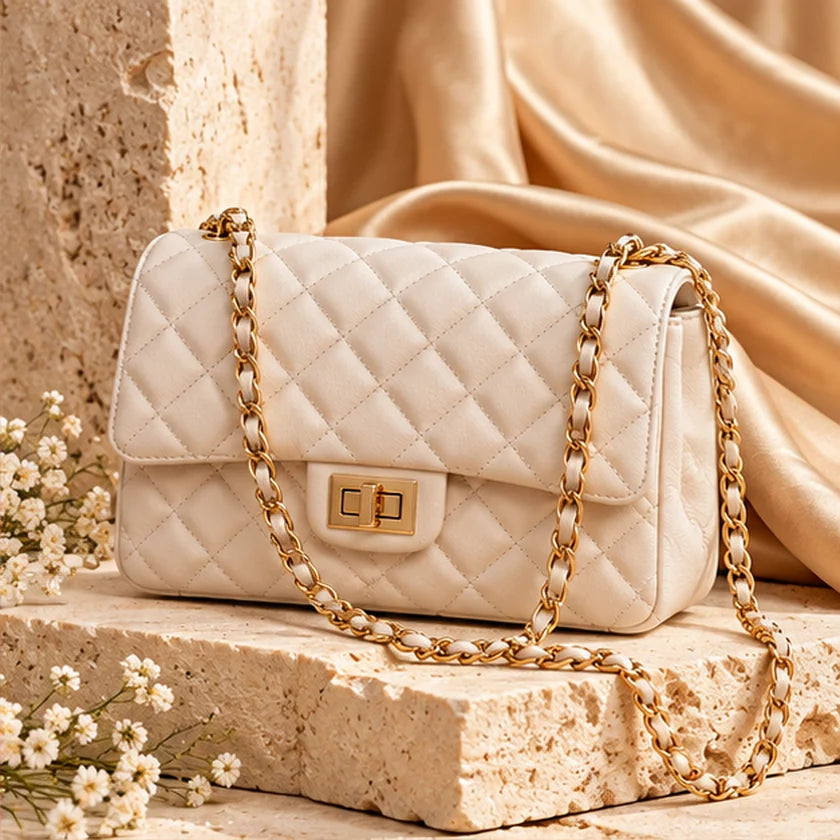 Illustrative product concept: Ivory Quilted Chain Shoulder Bag