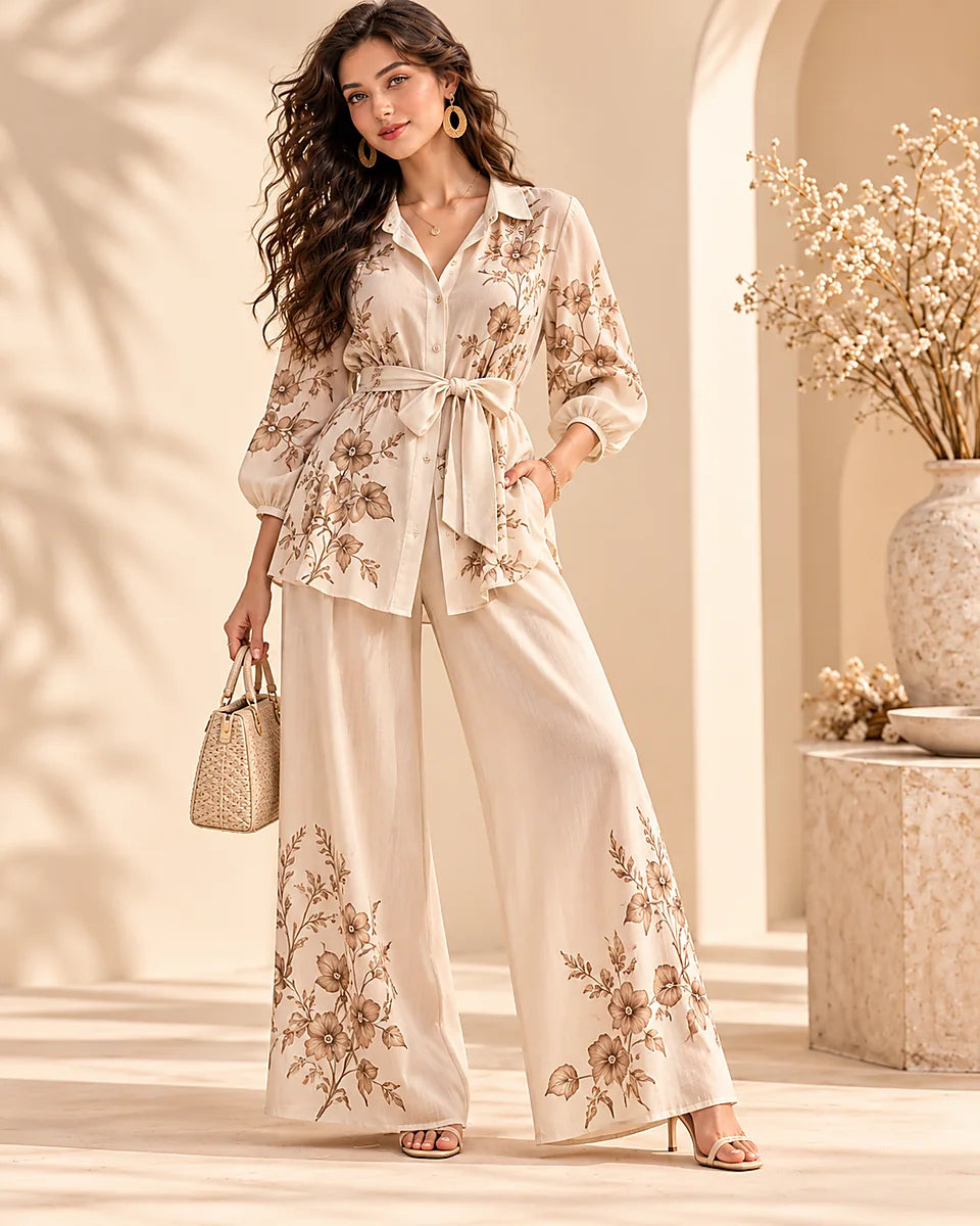 AI-generated preview of Ivory Botanical Print Two-Piece Set; design and supplier not yet confirmed
