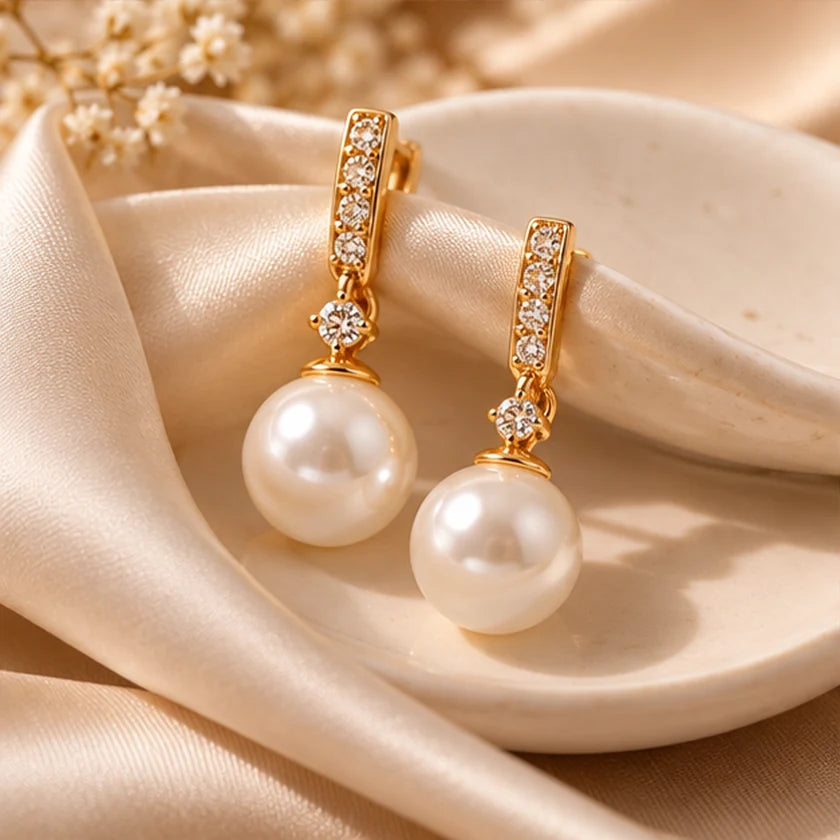 Illustrative product concept: Pearl & Crystal Drop Earrings