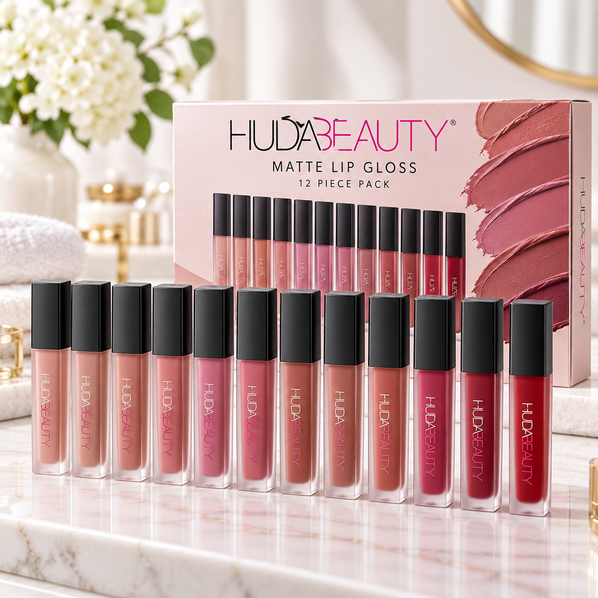 Huda Beauty Matte Lip Gloss – 12 Piece Pack